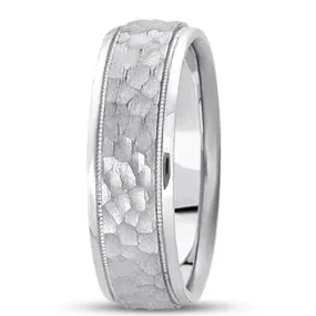 14K Gold Mens Fancy Hammered Wedding Band (7mm)