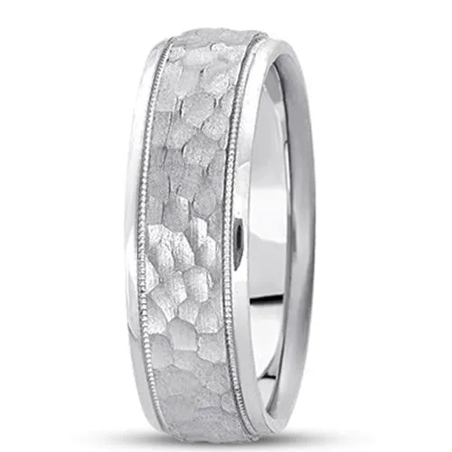 14K Gold Mens Fancy Hammered Wedding Band (7mm)
