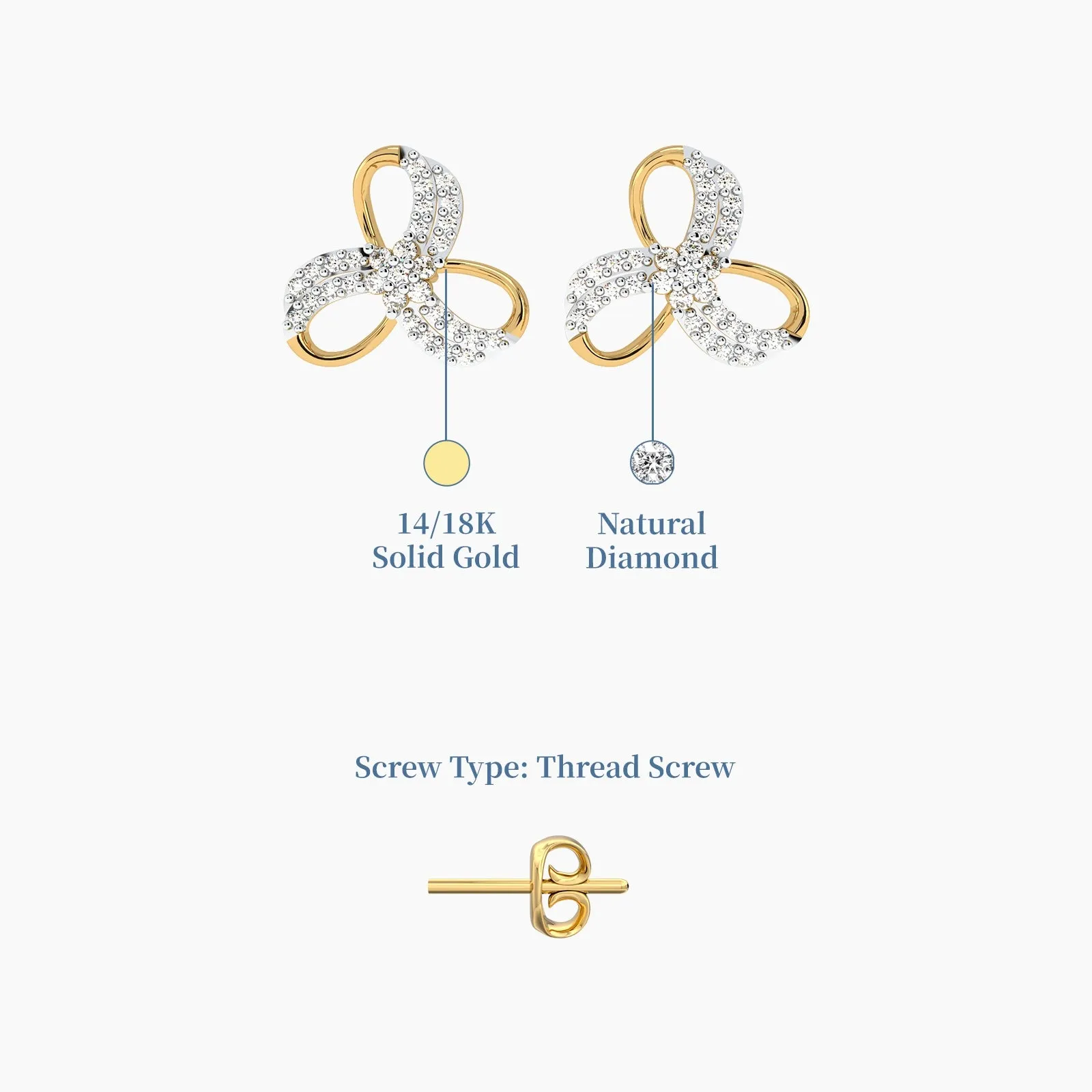 18k Holy Trinity Diamond Stud Earrings