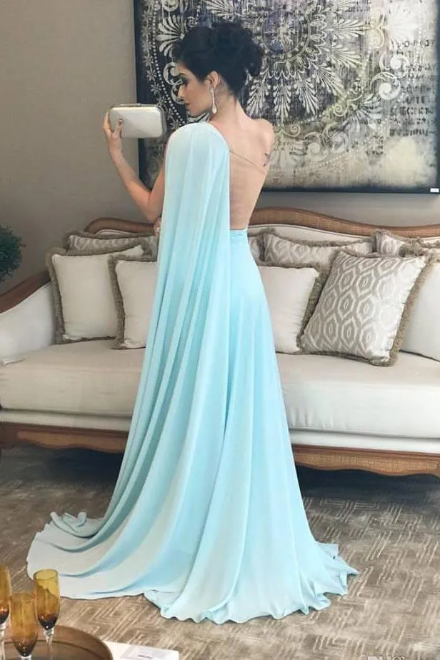 A Line Formal Dresses Chiffon One Shoulder Ruffles Prom Dresses