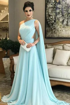 A Line Formal Dresses Chiffon One Shoulder Ruffles Prom Dresses