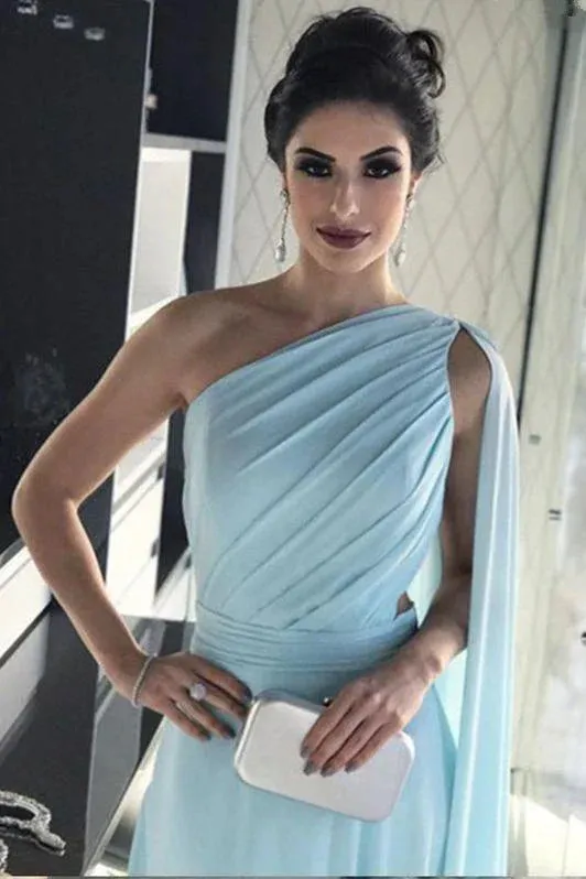 A Line Formal Dresses Chiffon One Shoulder Ruffles Prom Dresses