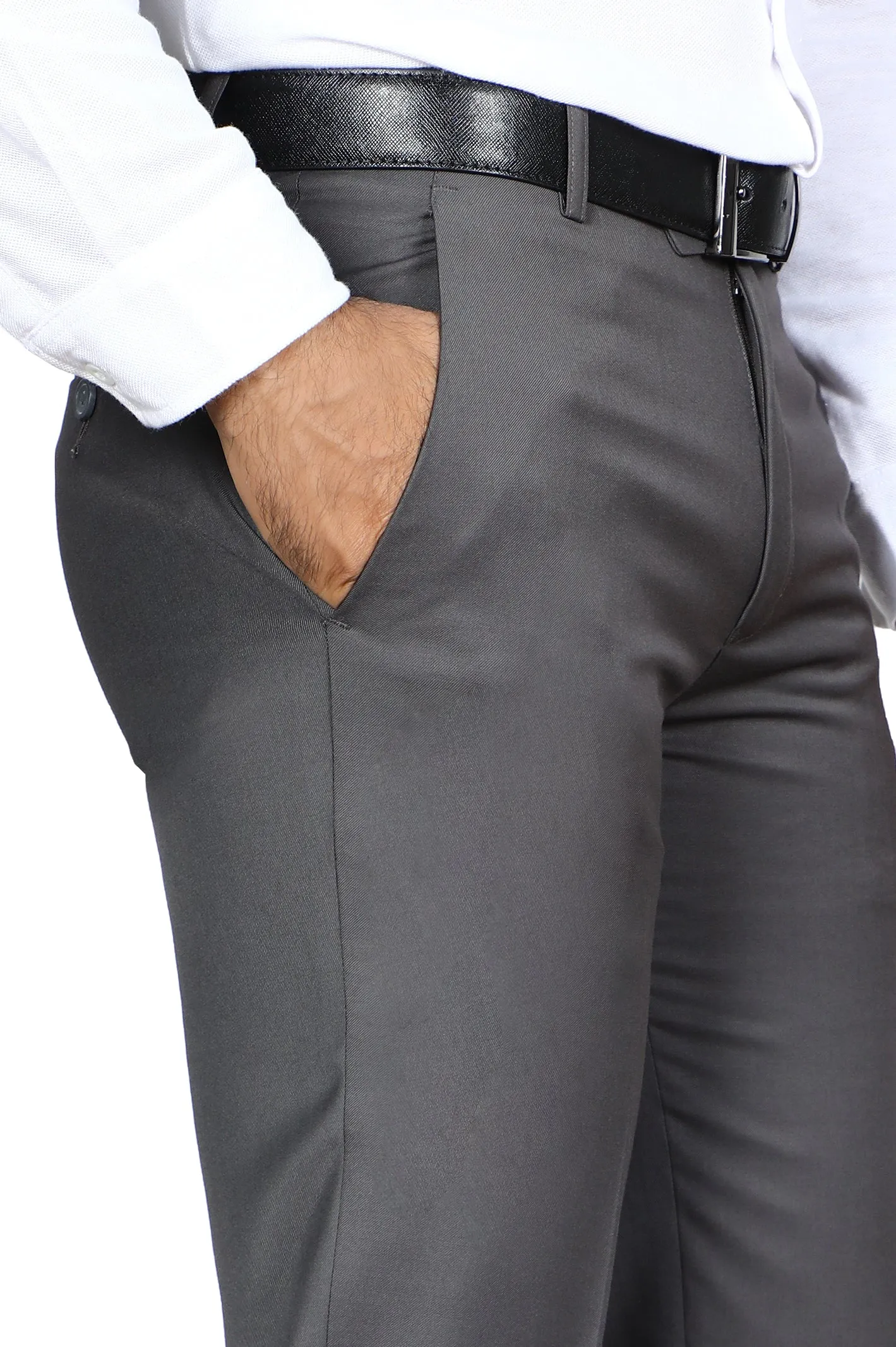 Beige Wash & Wear Regular Fit Trouser