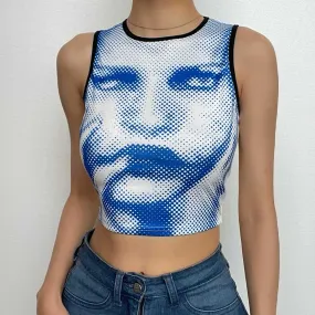 BerryBetty - Abstract print contrast sleeveless crewneck crop top