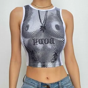 BerryBetty - Body pattern contrast round neck sleeveless crop top