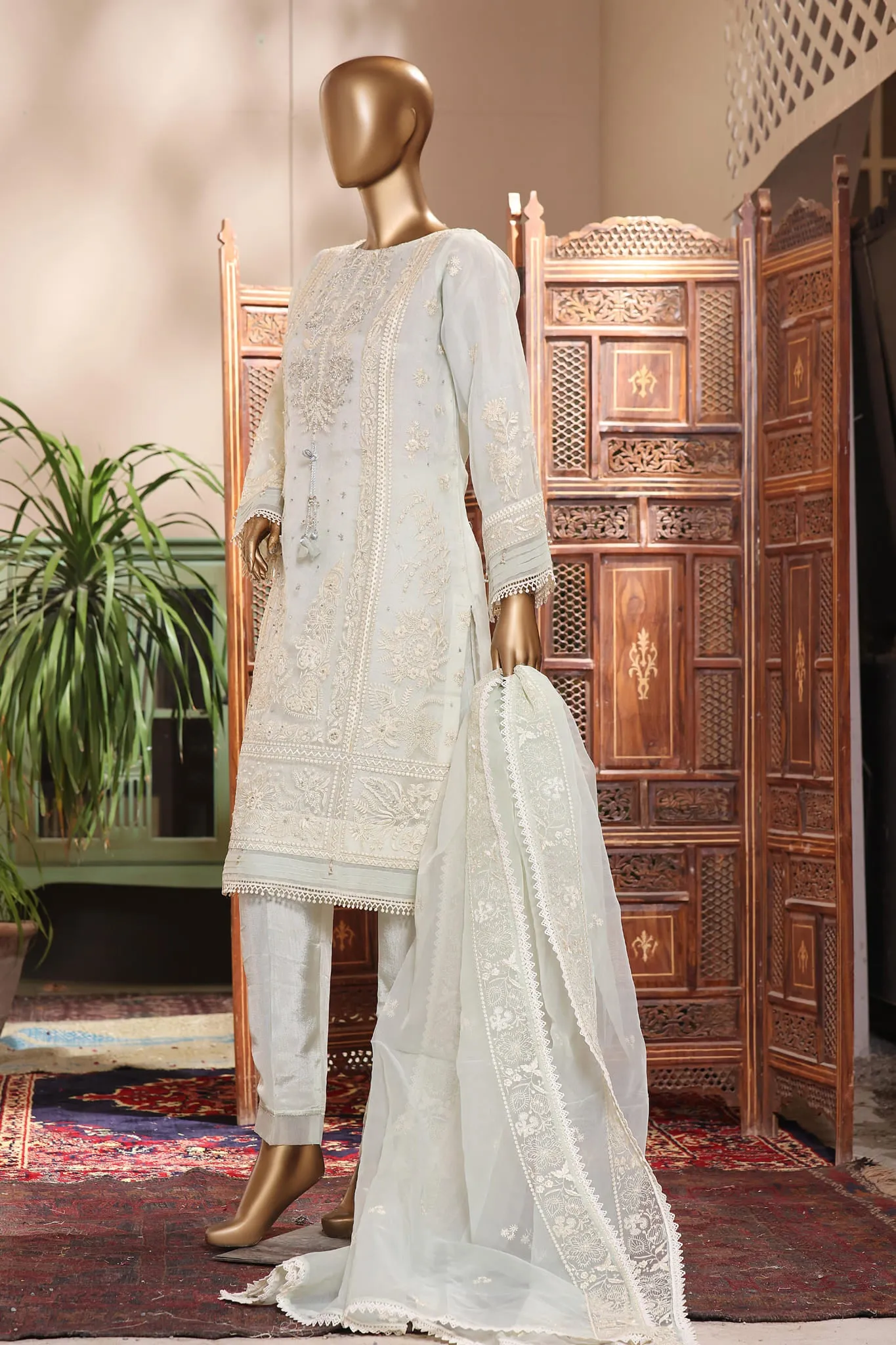 Bin Saeed Stitched 2 Piece Embroidered Organza Festive Collection'2022-SPFD-27-Mint
