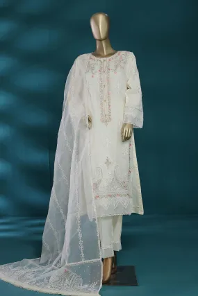 Bin Saeed Stitched 3 Piece Embroidered Chiffon Collection'2023-ZEFC-2007-White