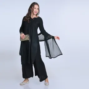 Black Chikankari Rayon Kurti Palazzo Set With Dupatta