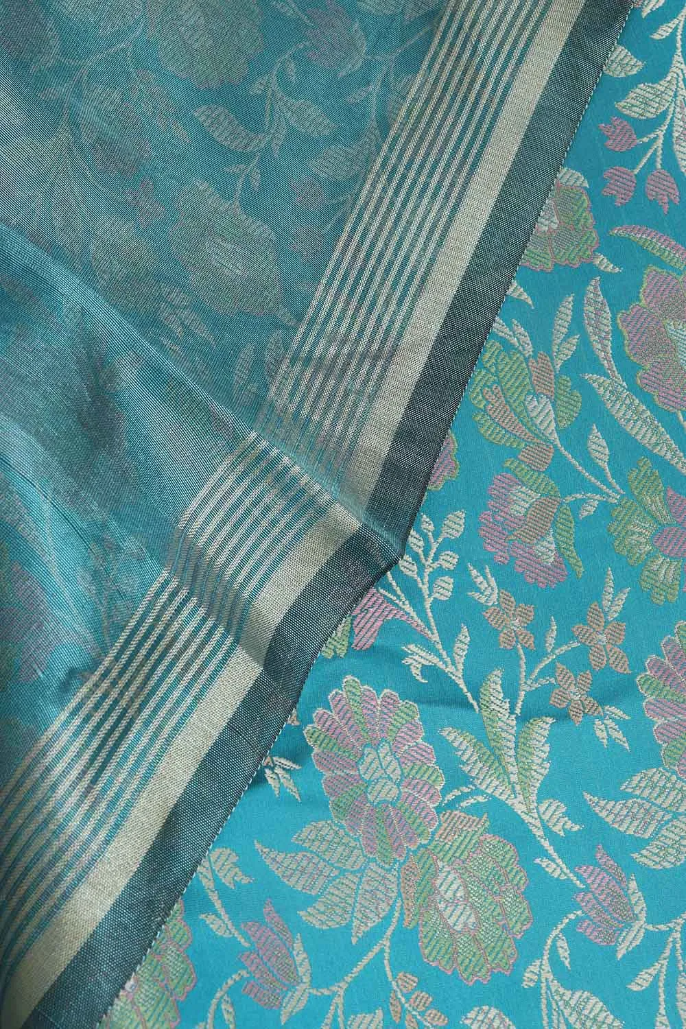 Blue Banarasi Silk Tanchui Jamawar Suit With Banarasi Plain Tissue Dupatta