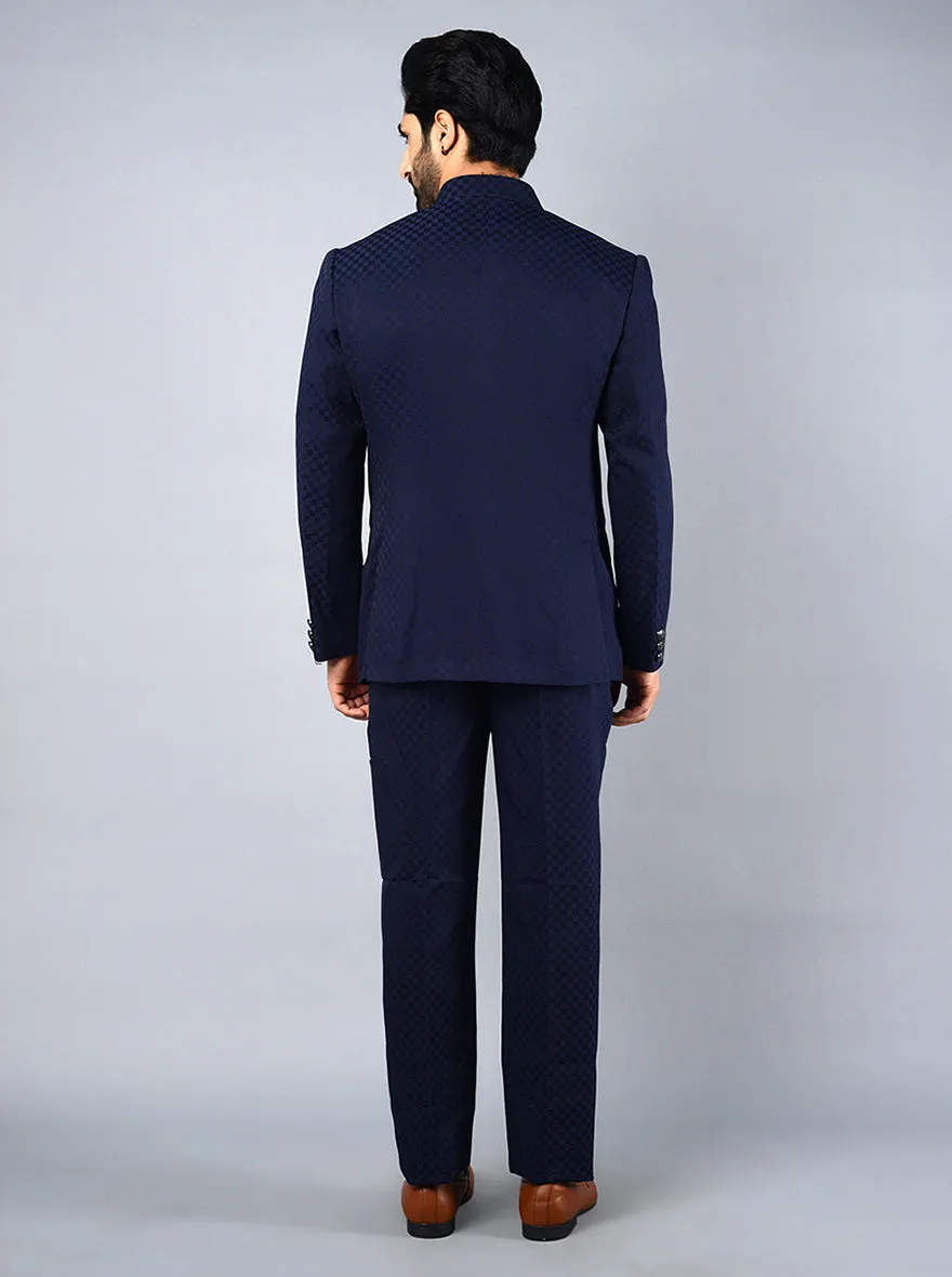 Blue Self Design Regular Fit Jodhpuri Suit | JadeBlue