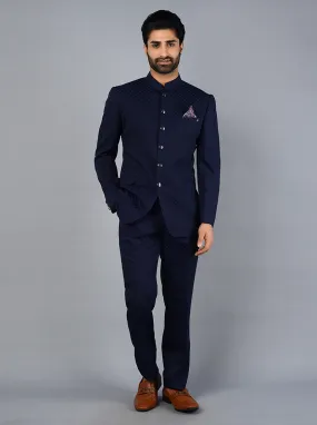 Blue Self Design Regular Fit Jodhpuri Suit | JadeBlue