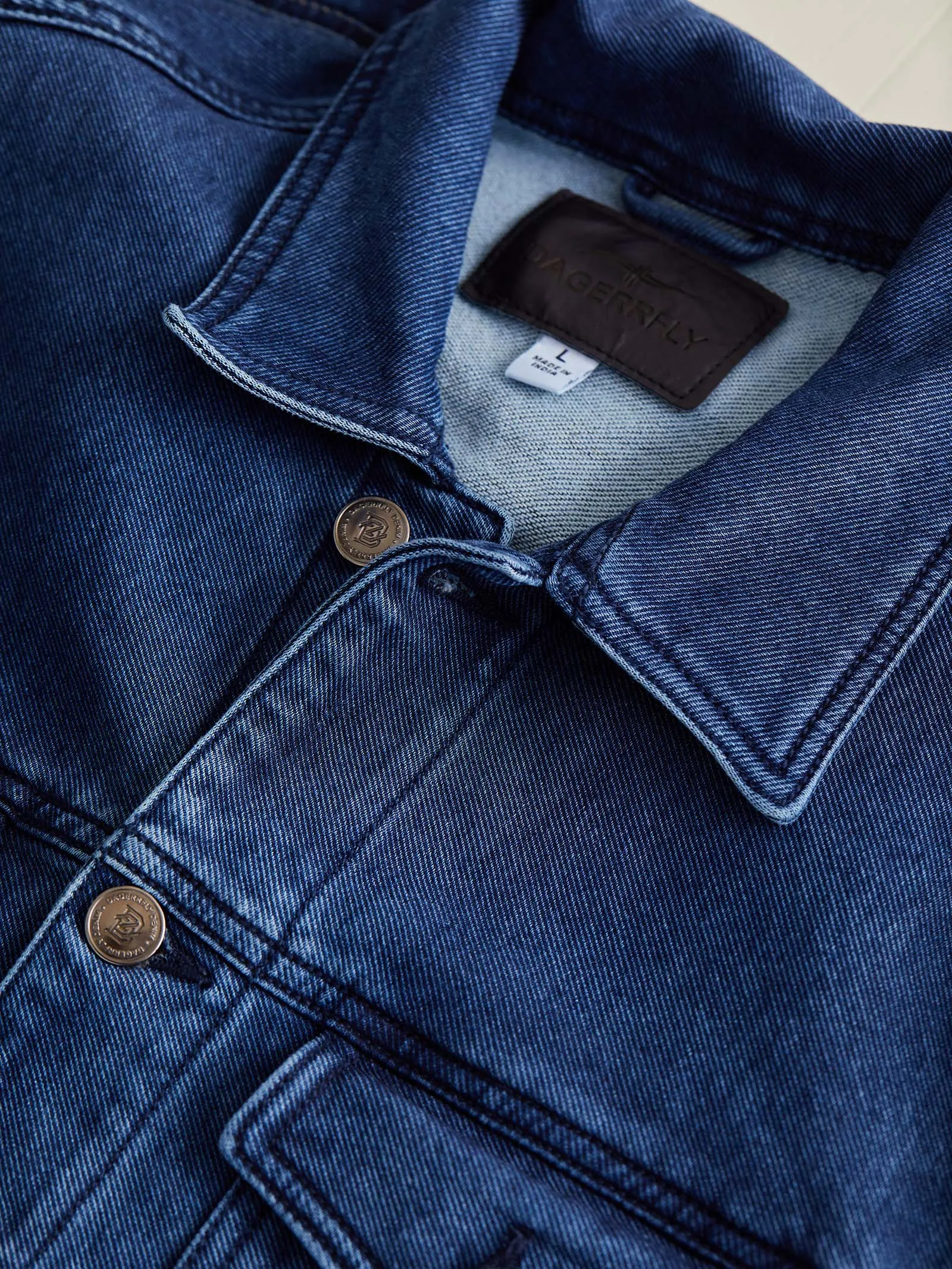 Blue Solid Denim Jacket