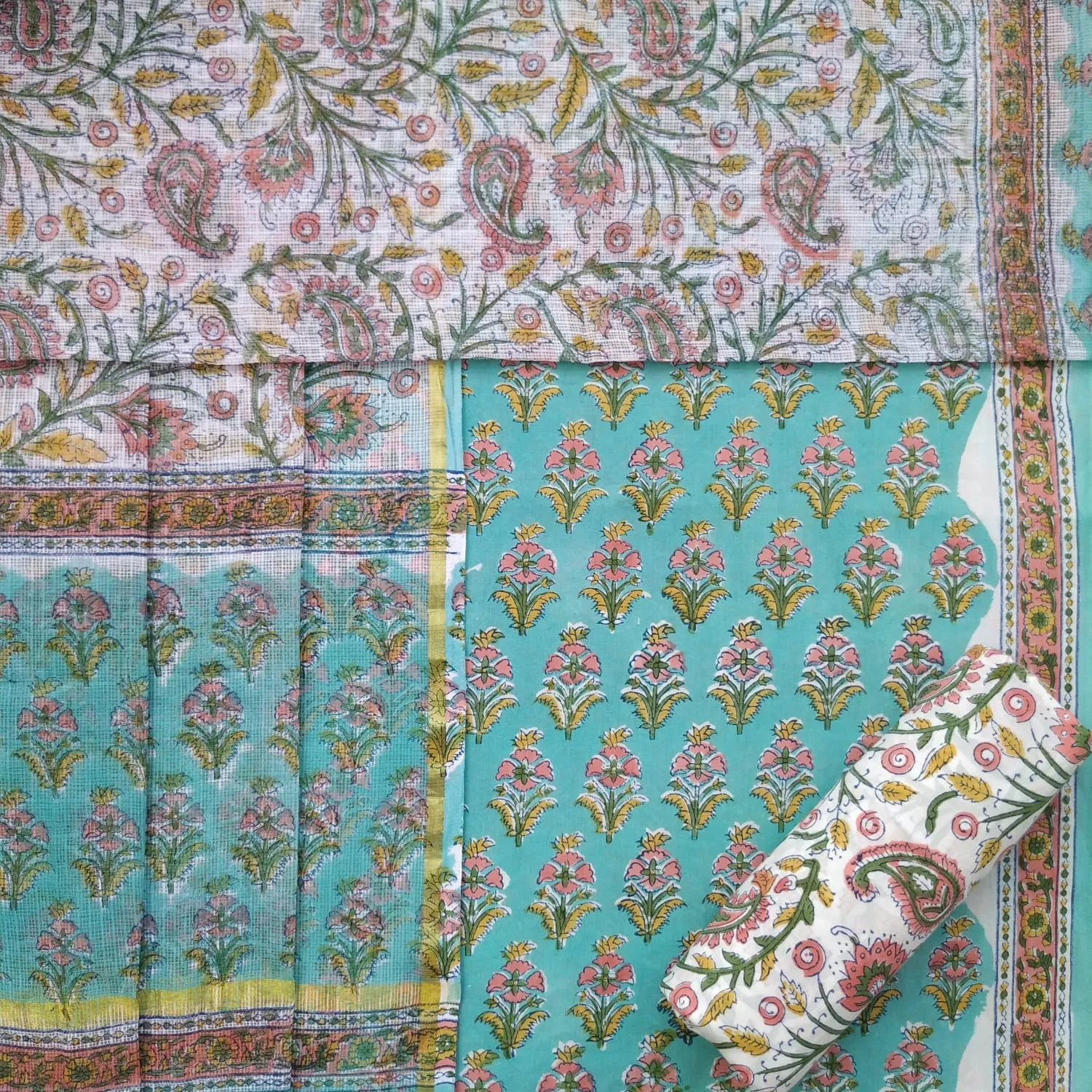 Buti Print Cotton Suit Set with Kota Doria Dupatta (3CKD645)