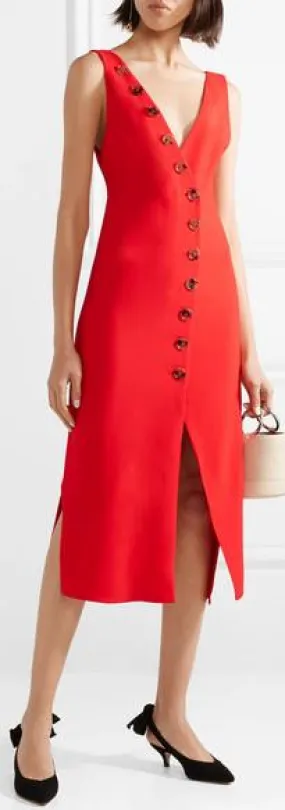'Christy' Button-Detailed Piqué Midi Dress