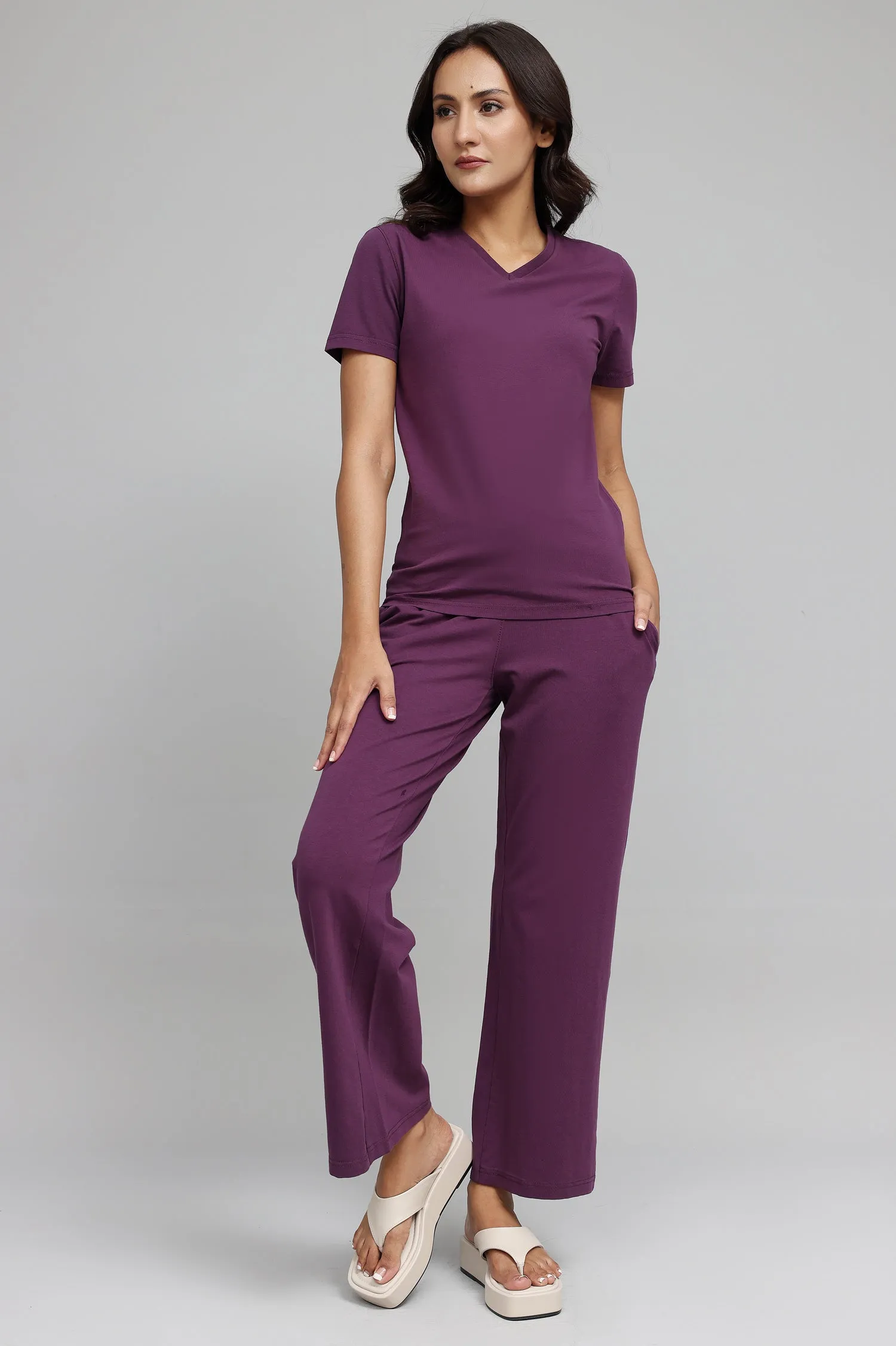 CLASSIC V-NECK TEE-PURPLE