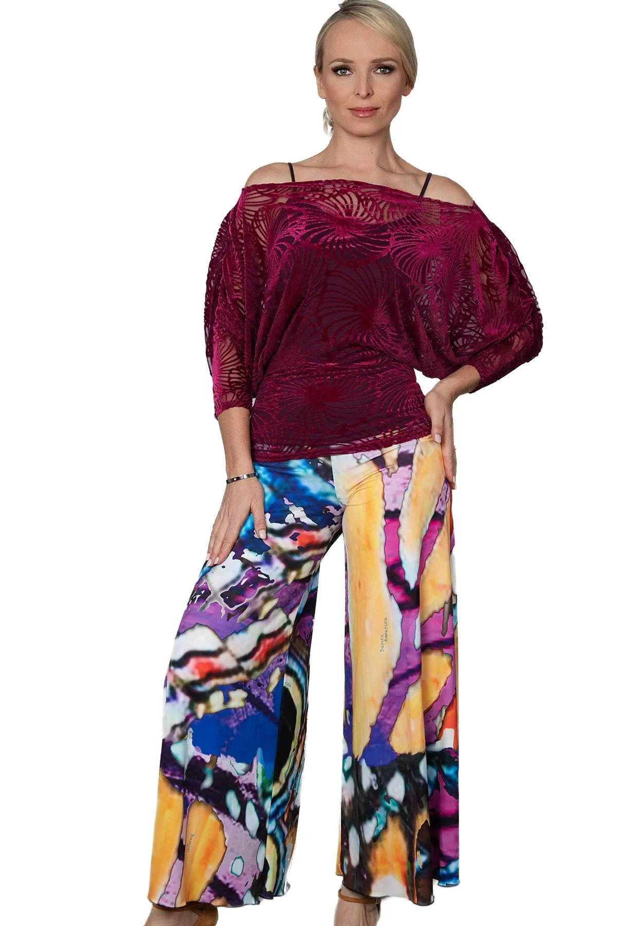 Dance America P2403 Women's Palazzo Practice or Teaching Pants with Wide Leg in Stock