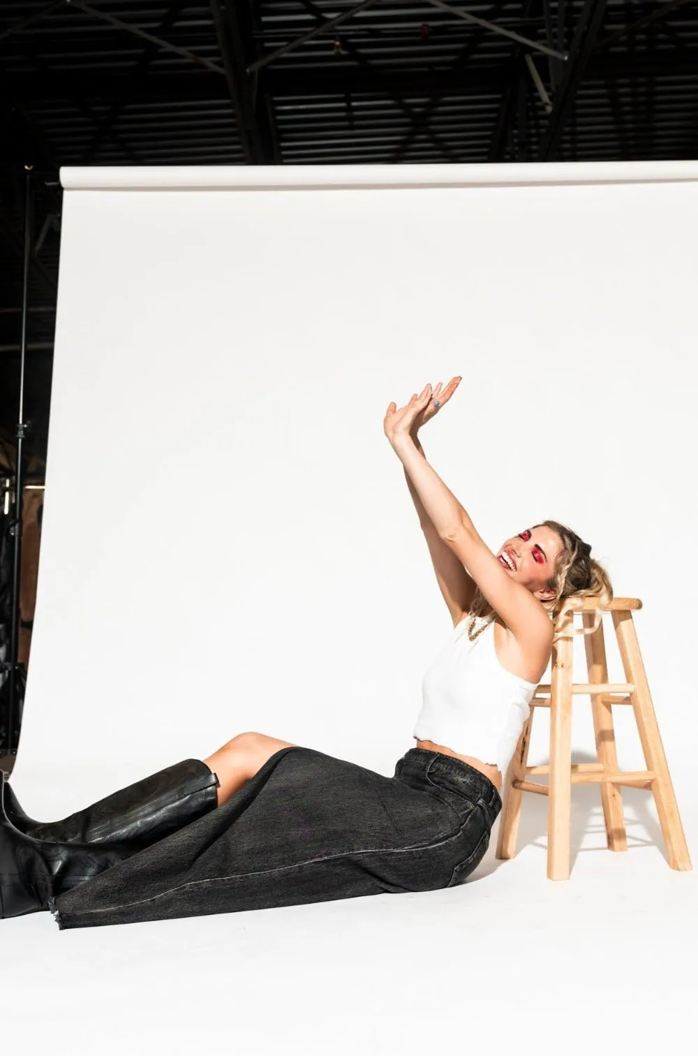 Don’t Kill My Vibe Criss Cross Denim Maxi Skirt in Black