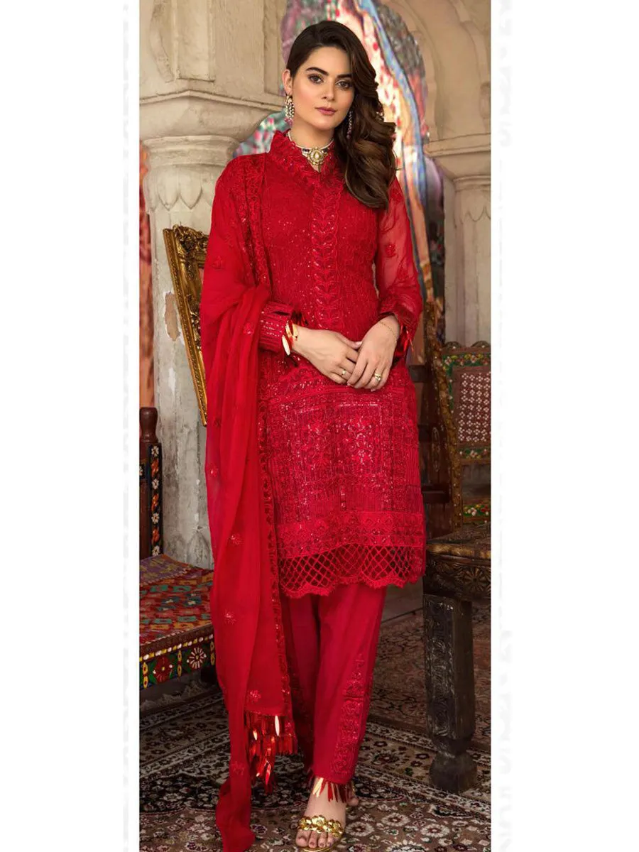 Erum Red Georgette Embroidered Pakistani Suit