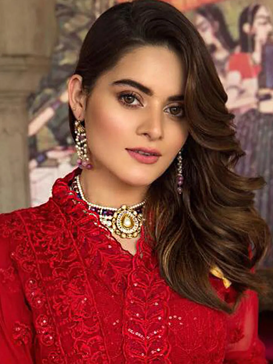 Erum Red Georgette Embroidered Pakistani Suit
