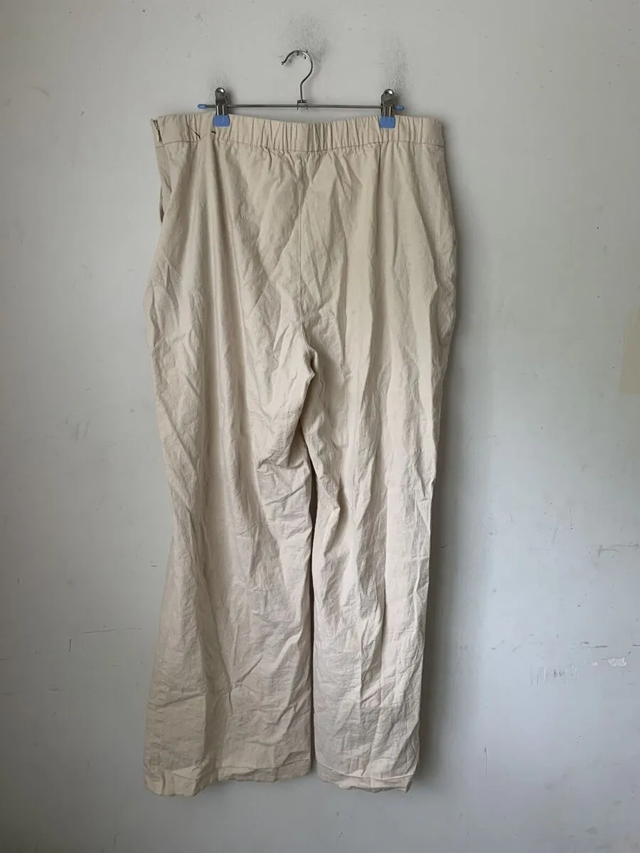 Express Womens Pants Linen Blend Casual Elastic Waist Wide Leg   S4396977