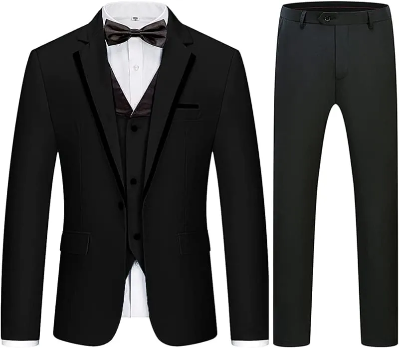 Fancy Black Notched Lapel Three Pieces Slim Fit Business Suits Wedding Groom Suits