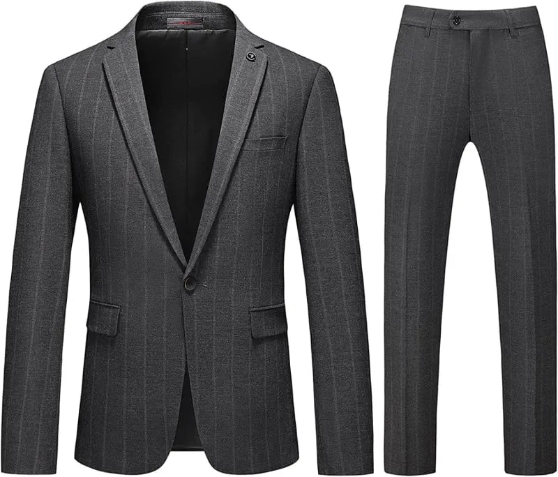 Fancy Gray Peaked Lapel Striped Men Suits Business One Button Prom Tuxedos Two Pieces