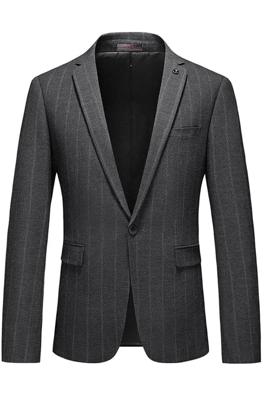 Fancy Gray Peaked Lapel Striped Men Suits Business One Button Prom Tuxedos Two Pieces