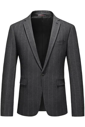 Fancy Gray Peaked Lapel Striped Men Suits Business One Button Prom Tuxedos Two Pieces