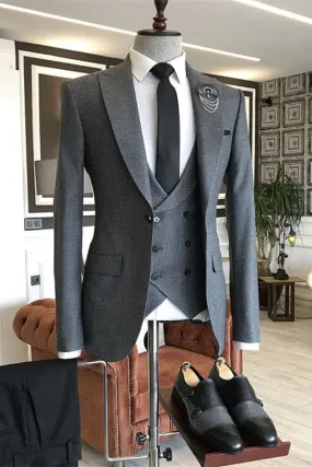 Fancy Gray Peaked Lapel Three Pieces Business Suits Men Wedding Suits