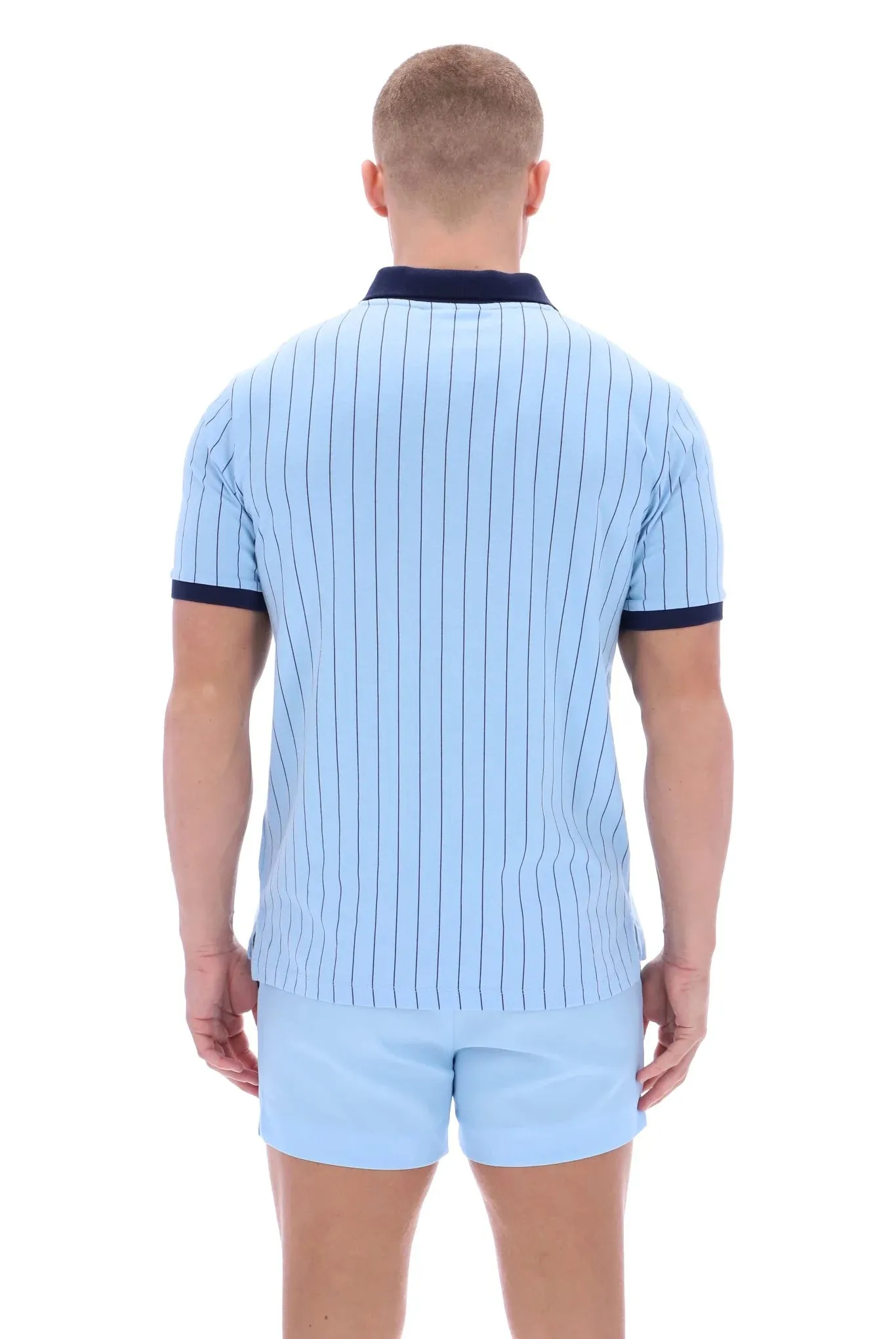 Fila Vintage Men's BB1 Classic Vintage Stripped Polo Shirt Blue Bell
