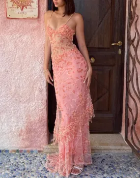 Formal Wear Dresses Pink Spaghetti Straps Lace Beading Gorgeous Mermaid Evening Dress Stores With Prom Dresses Formal Women's Dresses
