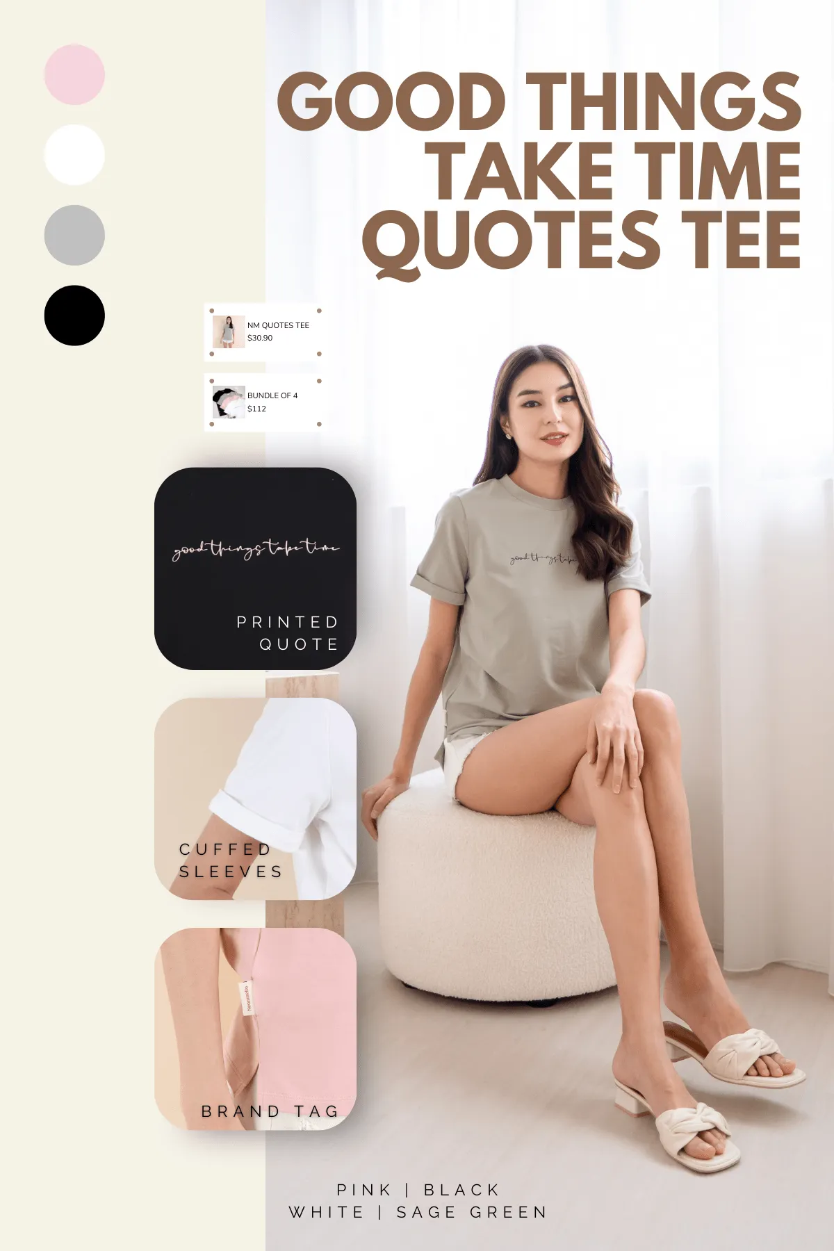 GOOD THINGS TAKE TIME QUOTE TEE IN BLACK