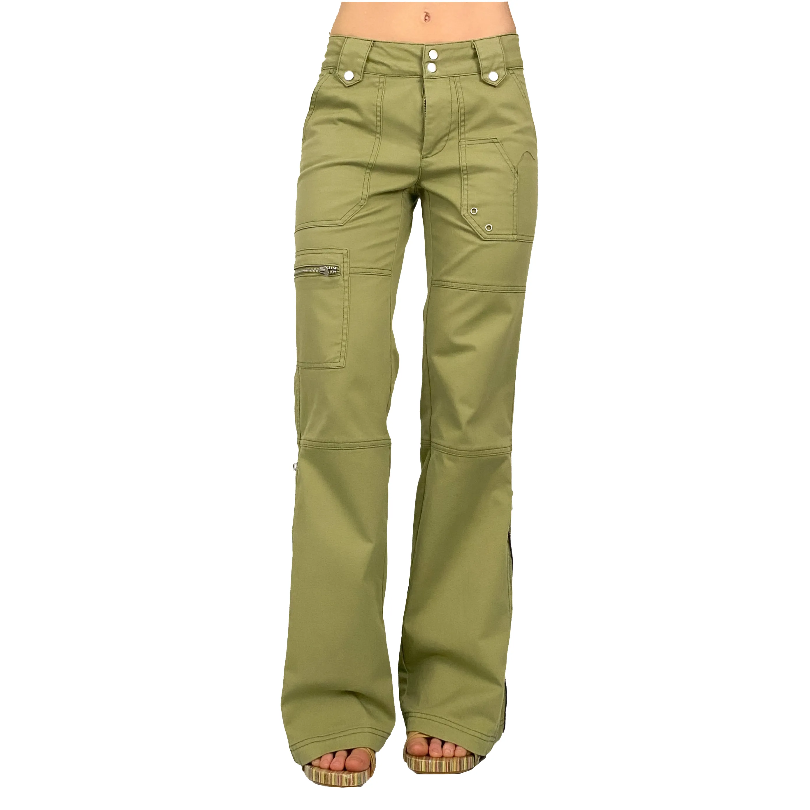 Green Zip-Flare Utility Pants (XS)