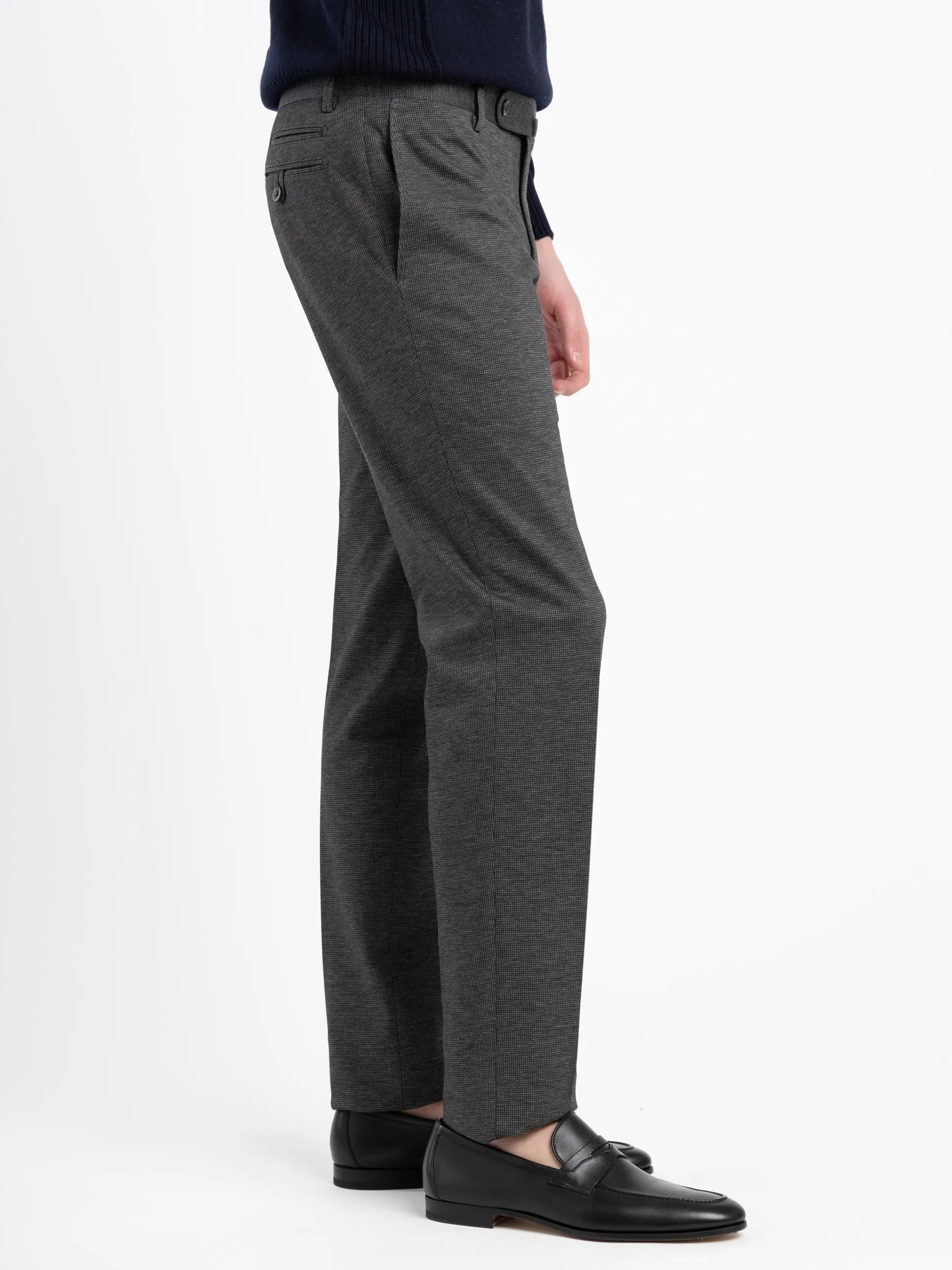 Elegant Grey Straight Leg Trousers with Classic Print