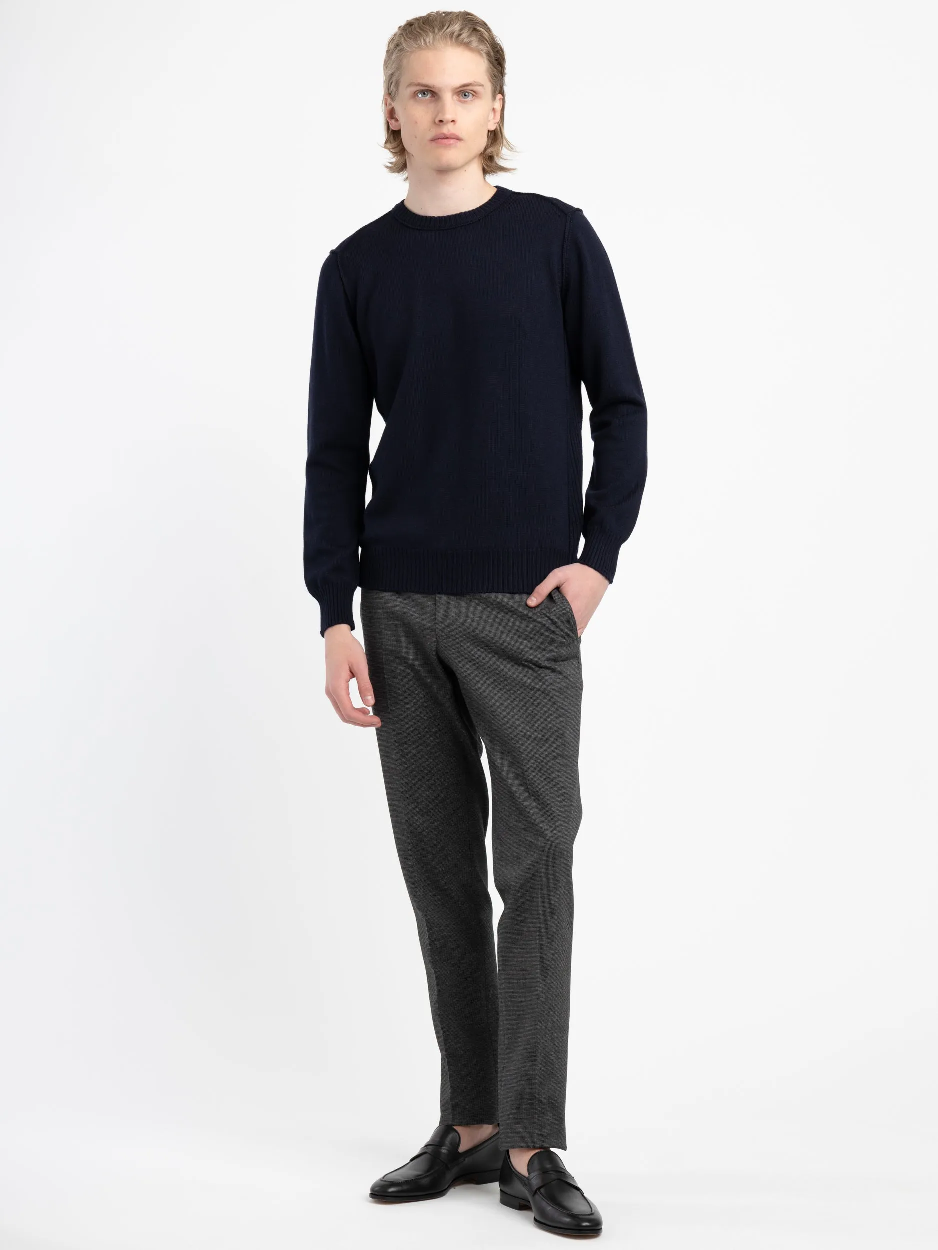 Elegant Grey Straight Leg Trousers with Classic Print