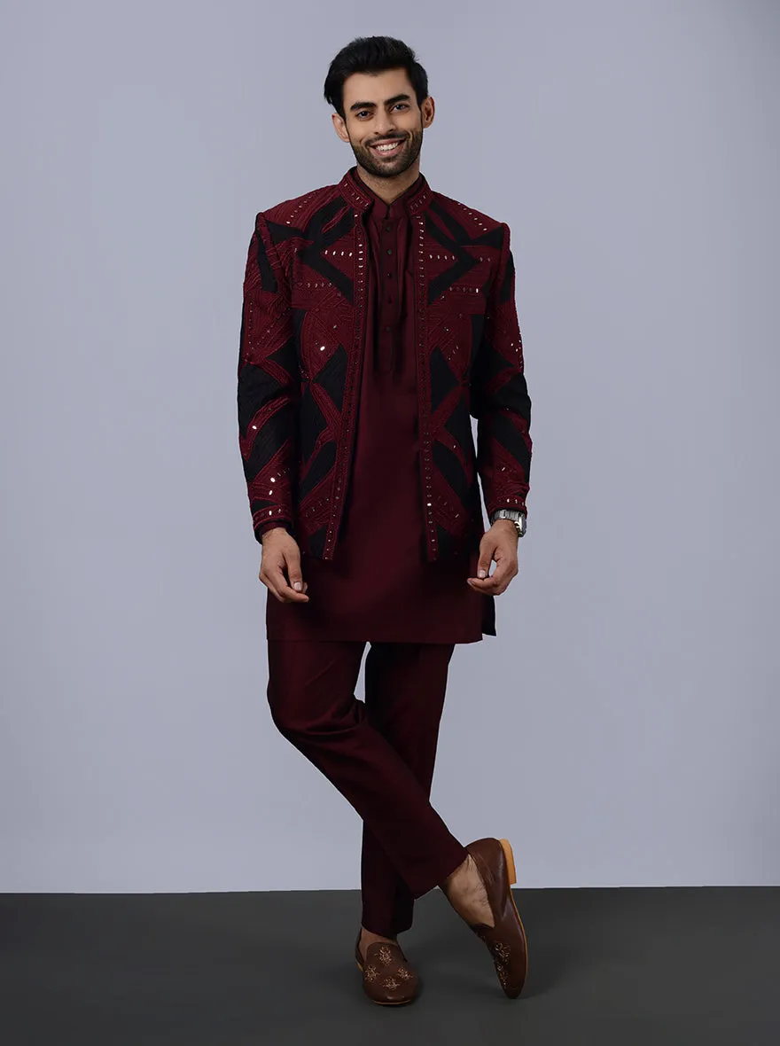 Maroon & Black Jodhpuri Suit | TULA