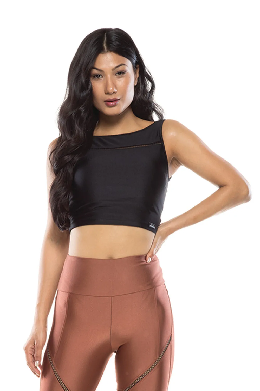 Metallic Black High Neck Sports Bra