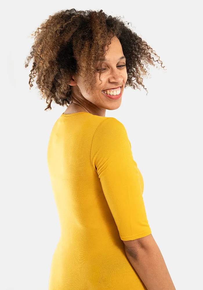 Mustard 1/2 Sleeve Round Neck Top