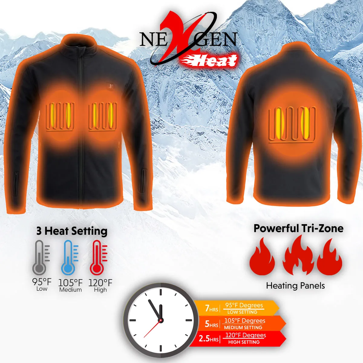 Nexgen Heat NXM1762SET Mens Soft Shell Heated Jacket - Black Standup Collar Jacket for Winter with Battery Pack