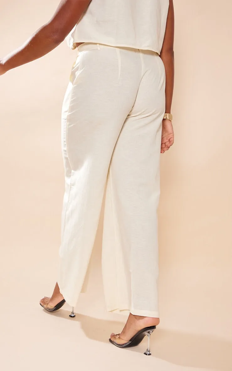 Plus linen look straight leg trousers in cream