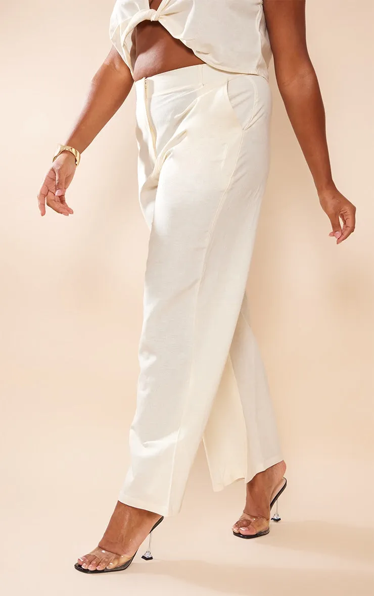 Plus linen look straight leg trousers in cream