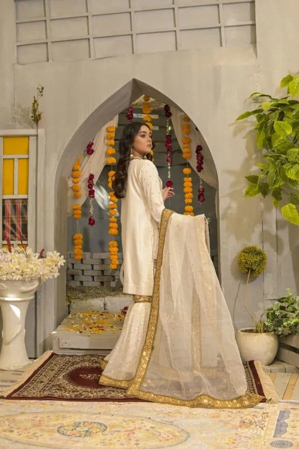 Rubys Couture - White Embroidered Shirt & Gharara Pants - Atish