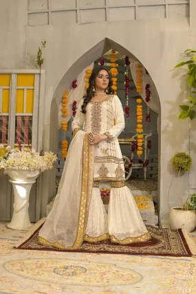Rubys Couture - White Embroidered Shirt & Gharara Pants - Atish