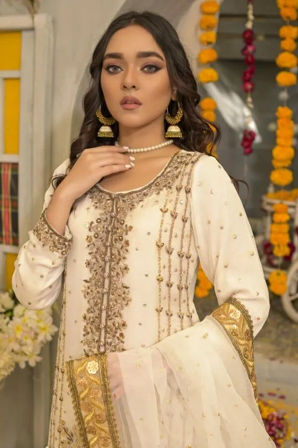 Rubys Couture - White Embroidered Shirt & Gharara Pants - Atish