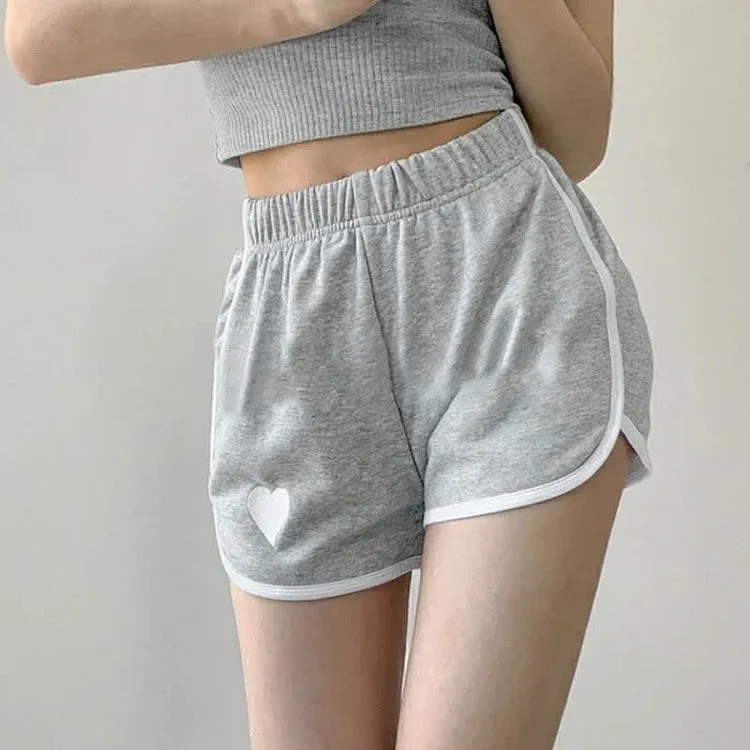 Sports Style Love Heart Embroidery Pure Color Shorts