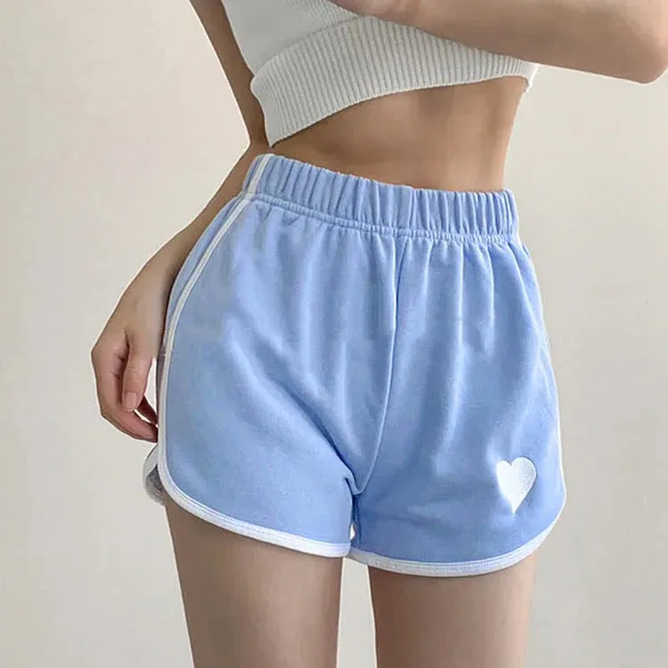 Sports Style Love Heart Embroidery Pure Color Shorts