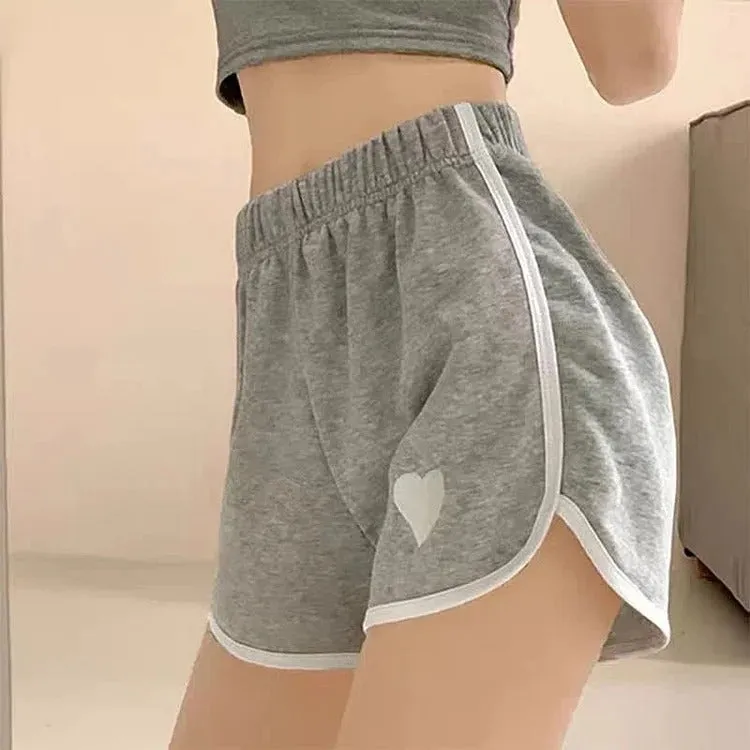 Sports Style Love Heart Embroidery Pure Color Shorts