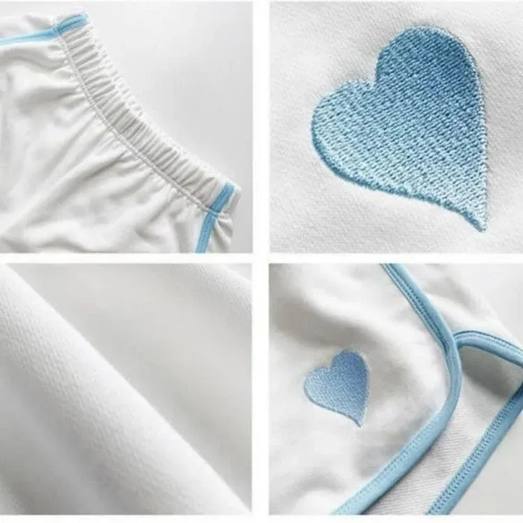 Sports Style Love Heart Embroidery Pure Color Shorts