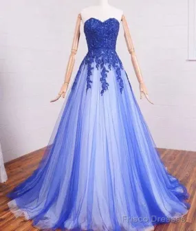 Sweetheart A-Line Lace Tulle Long Prom Dresses, Formal Dresses