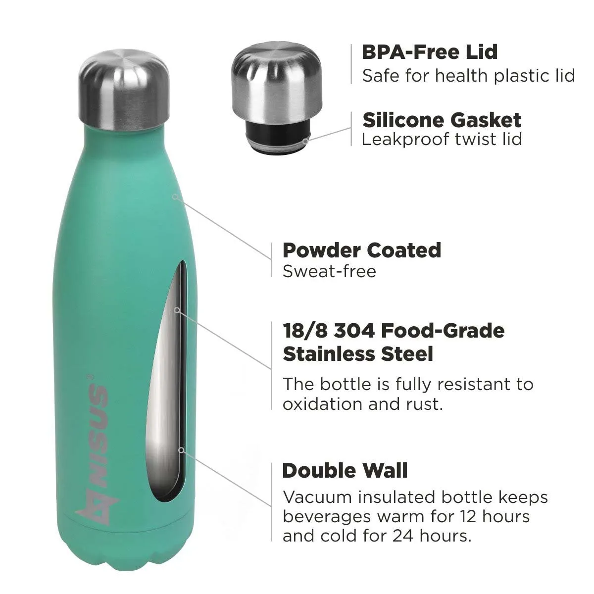 Twist Top Insulated Water Bottle | 17 oz | Stainless Steel | CLEARANCE